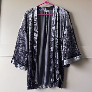 Anthropologie Pleione Velvet Kimono Cardigan Small Black Open Front Whimsy Goth